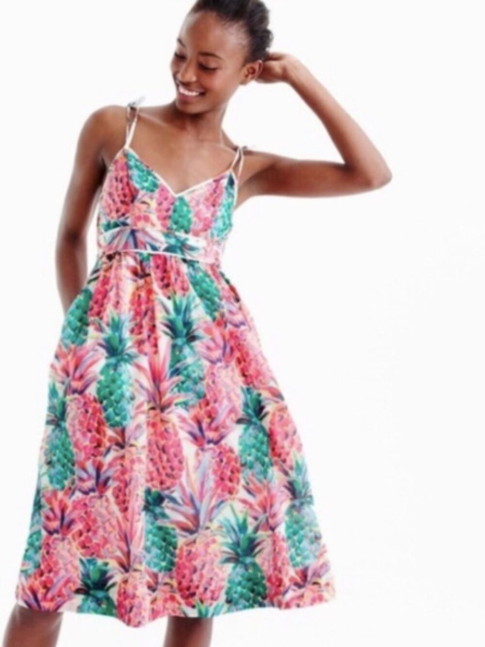 J. Crew Ratti Painted Pineapple Print Midi Dress Tropical Resort 10